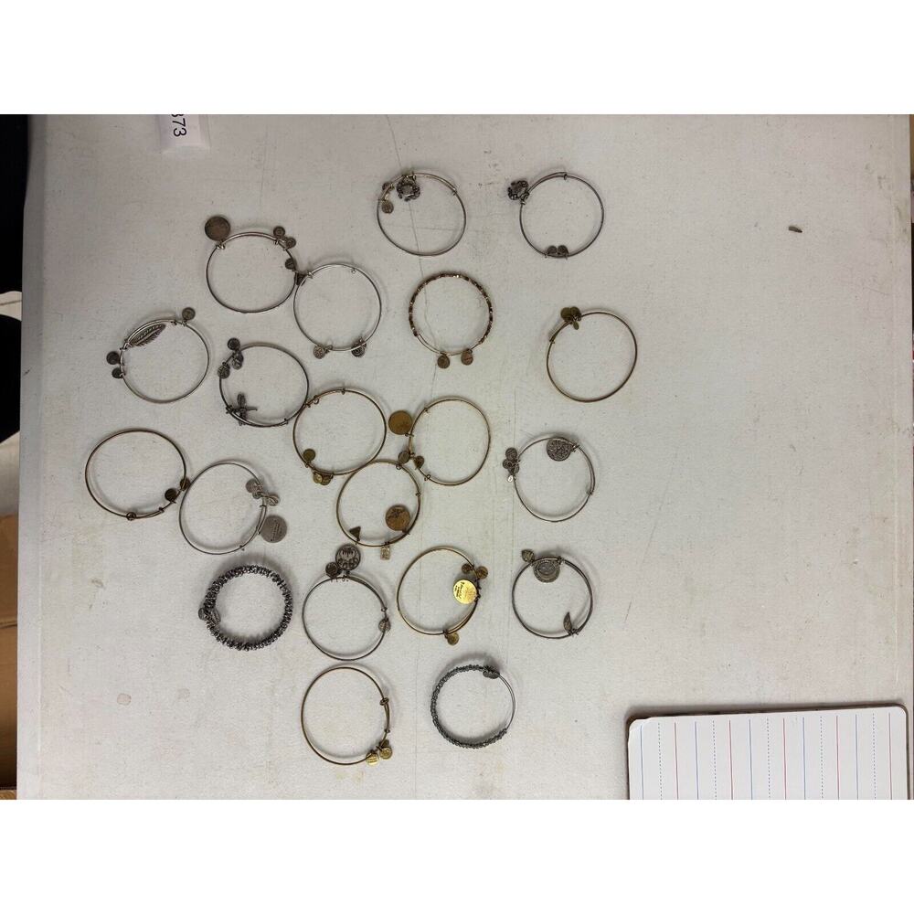 Lot of 20 Alex and Ani Silver Tone & Gold Tone Charm Dangle Bangle Bracelets